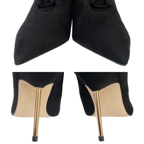 Good American Women's Scandal Lace Up High Heel Suede Booties in BLACK 6 New - Picture 9 of 14